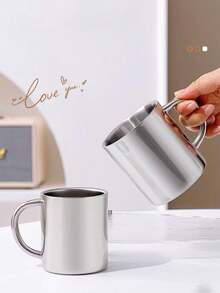 Cốc mini 300ml bằng thép không gỉ, cốc giữ nhiệt hai lớp, cốc cà phê có tay cầm dùng trong nhà và khi cắm trại, chống tràn. - Bạc - Xem 2