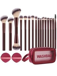19 PIEZAS Juego de herramientas de maquillaje que incluye: 16 PIEZAS Juego de brochas de maquillaje + 2 PIEZAS Borlas de polvo de cojín de aire + 1 Bolsa de tocador y cosméticos con cremallera multifuncional impermeable - Multicolor - Ver 12