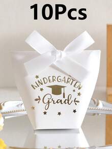 Kindergarten Graduation Gift Box, Foil Stamped Graduation Cap Pattern Ribbon Bow Favor Box, Black & White Square Party Celebration Return Gift Box, Graduation Season Commemorative Gift Box - View 15