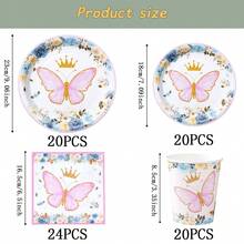 蝴蝶皇冠一次性餐具套装，7/9英寸派对餐盘，一次性纸盘、纸杯、餐巾纸，适用于节日、婚礼、订婚、生日、派对、庆典等场合。 - 多色 - 查看 13