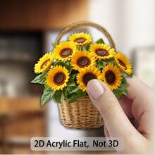 1 nam châm mềm 2D bằng acrylic và cao su | Hoa hướng dương tỏa sáng - Giỏ liễu tối giản với những cánh hoa màu vàng hình ngôi sao | Thích hợp cho người yêu thiên nhiên, Ngày của Mẹ, Ngày của Cha và các lễ hội mùa hè - Nam châm tủ lạnh hình hoa hướng dương - Xem 2
