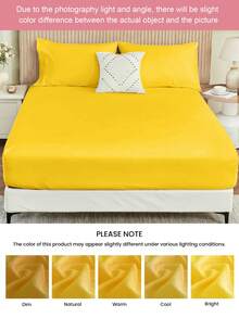 Bộ ga trải giường Honeymoon 1 chiếc màu trơn - 100% polyester, nhẹ như mây, có dây thun 4 góc, phù hợp với nệm có độ sâu 9-12 inch, mềm mại và thoáng khí, chống co rút, chống nhăn - Kích thước T F Q K cho gia đình và ký túc xá, đạt chứng nhận Oeko-Tex, màu vàng mù tạt. - Màu Mù tạt vàng - Xem 9