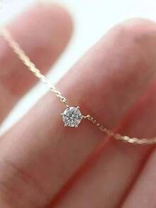 1pc S925 Sterling Silver 6-Claw Cubic Zirconia Round Pendant Necklace, Luxury Fashion Elegant Necklace Suitable For Party, Casual, Commute, Minimalist Versatile Choker - Round - View 6