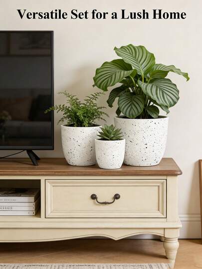 5 piezas Macetas redondas reforzadas, macetas de plástico para vivero adecuadas para flores frescas, plantas de interior, estilo nórdico Ins, de gran capacidad, ligeras y duraderas con agujeros de drenaje para decoración interior y exterior