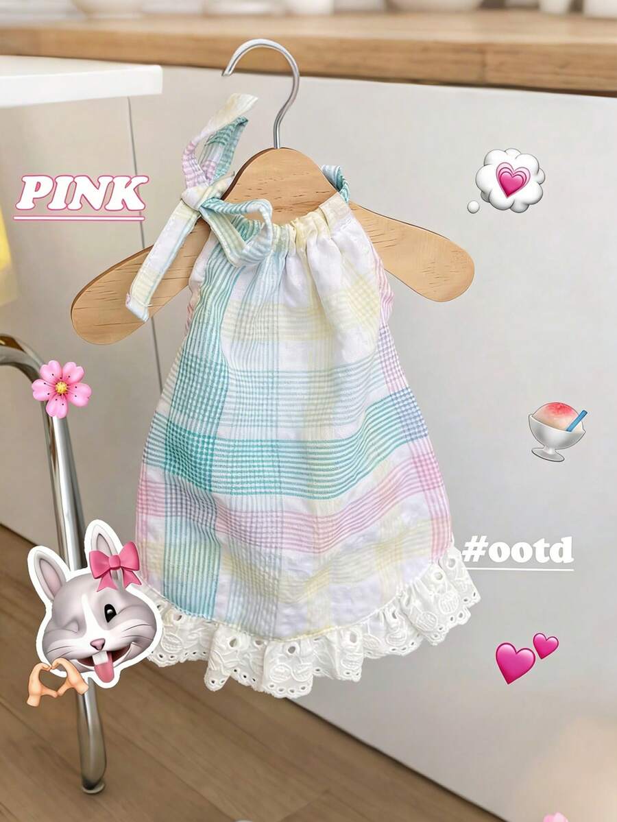 Đầm kẻ caro mềm mại cho chó cưng, đầm không tay viền ren dễ thương dành cho chó nhỏ/vừa, trang phục mùa hè ngọt ngào hàng ngày, quần áo mùa hè thoáng khí. - Nhiều màu - Xem 1