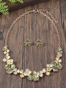 Cring Coco 2PCS/SET Woman Jewelry Set Zinc Alloy Fashion Boho Elegant Green Flower Necklace And Earrings Sets For Daily Party Prom Vacation Music Festival Mother's Day Accessories Gift - Flowers - View 6