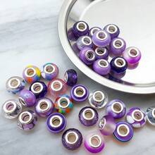 50 hạt cườm lỗ lớn màu tím và xanh dương ngẫu nhiên để tự làm vòng tay. - Nhiều màu - Xem 7