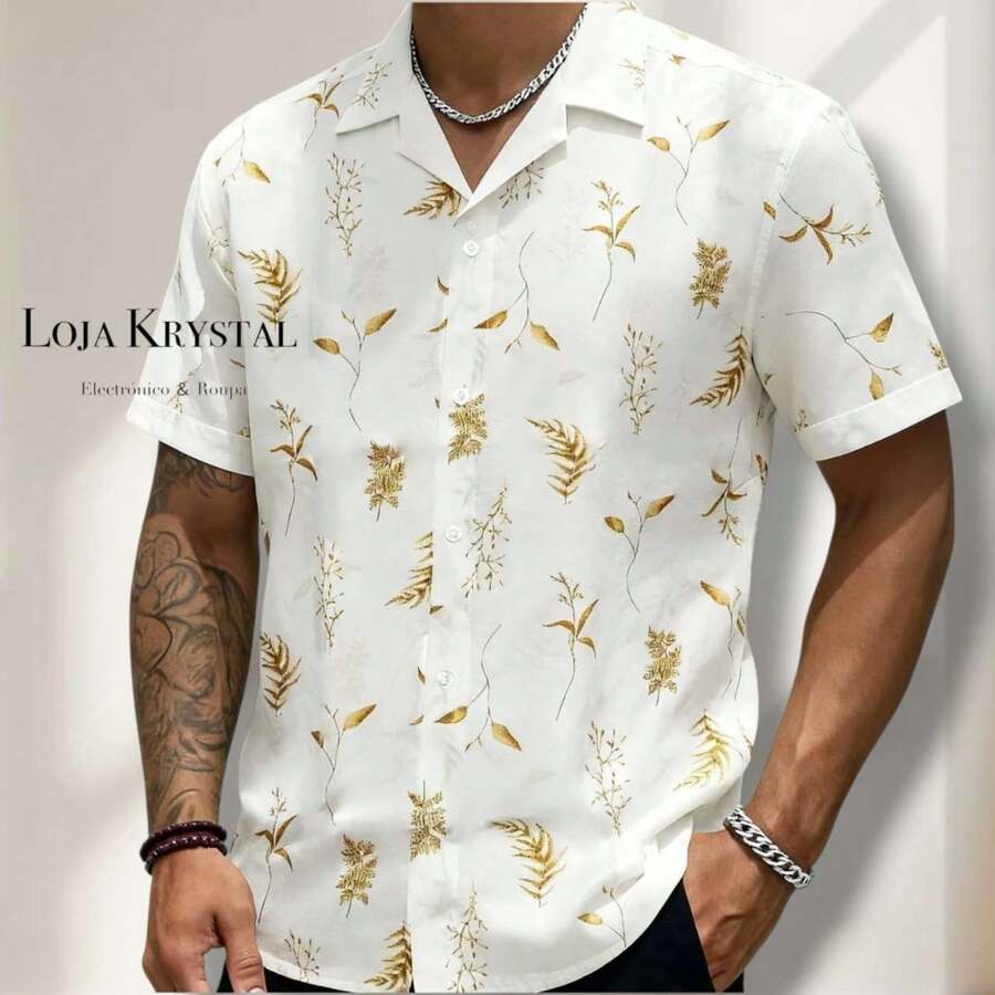 JL Men's Hawaiian Floral Beach Shirt, Short Sleeve, Button-Down, Spring And Summer - 花卉 26 - 查看 1