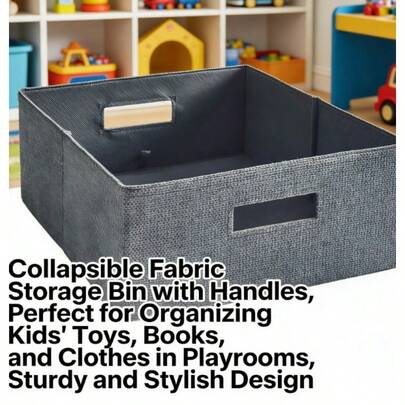 Gray Textured Half-Size Fabric Storage Bin, Space-Saving Home Organizer