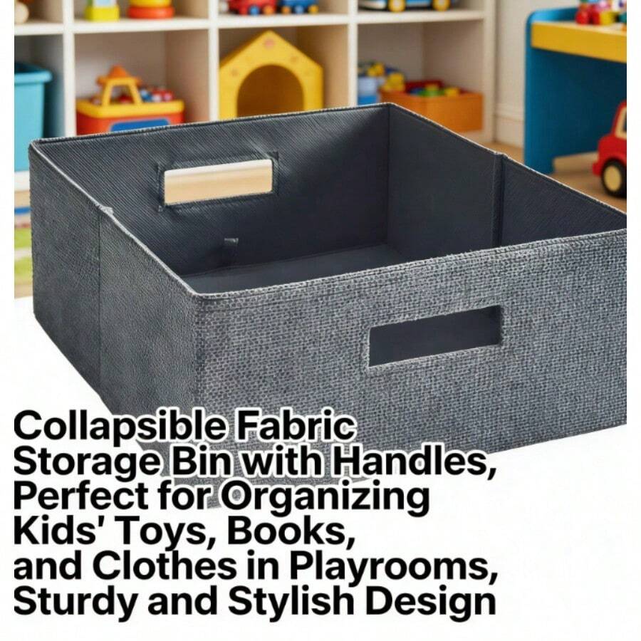 Gray Textured Half-Size Fabric Storage Bin, Space-Saving Home Organizer - Grey - View 1