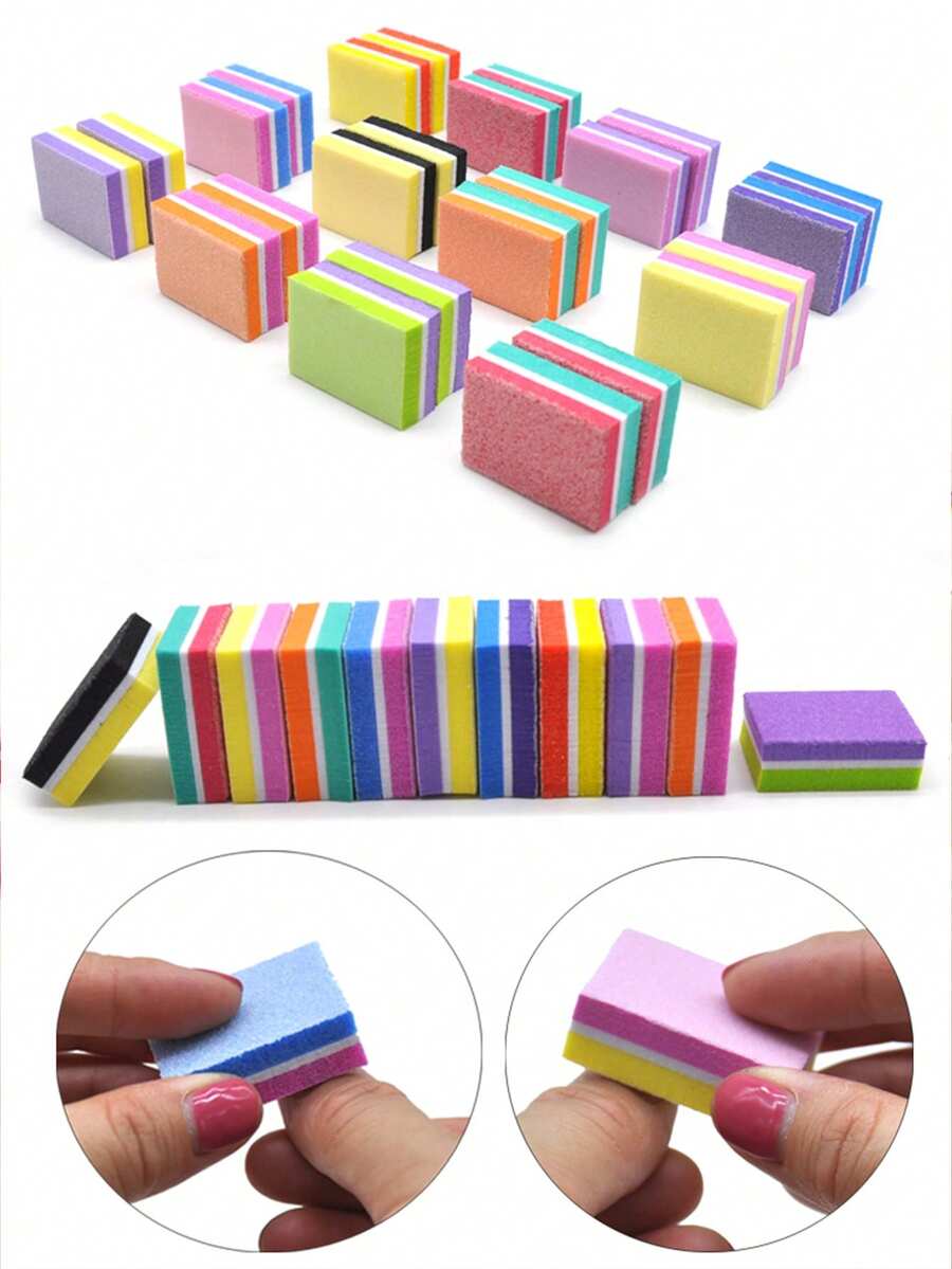 JEARLYU 50/100片装海绵迷你豆腐指甲锉，高弹棉双面修甲抛光块 - 彩色 - 查看 1