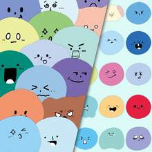 65 pièces Autocollants doux et mignons de dessin animé, autocollants décoratifs pour cahier, tasse à eau, DIY - Petits émojis arrondis dans des carnets - Voir 4