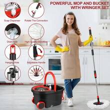 Spin Mop And Bucket With Wringer Set On Wheels, 360 Spinning Mop Stainless Steel Handle For Tile Wood Laminate Floors - A - 查看 2