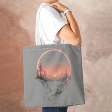 1pc Canvas Tote Bag, Spacious Fashion Shoulder Bag, Large Capacity Foldable Handbag, Reusable Carry Bag - Multicolor - View 7