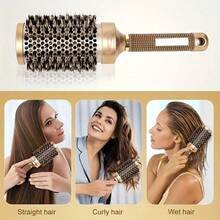 11pcs Gold Ceramic & Aluminum Alloy Hair Brush Set, Ceramic Ionic Technology - Suitable For Blow Drying, Straightening And Creating Curly & Straight Hair - Champagne - View 2