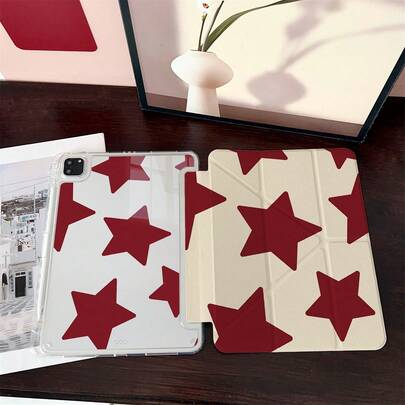 1 件装，美观可爱的红色星星印花保护套，兼容 iPad，通用智能保护套 - 兼容 iPad Air 6/5/4、10 (10.9 英寸)、iPad Pro 2024/M3/A16 2025 - 优质保护套，适合工作、旅行和居家使用 - 兼容 Galaxy Tab A8/A9+/S6 Lite/S7/S9 FE+/S10+、小米平板电脑 5/5 Pro/6/6 Pro/7/7 Pro/6S Pro