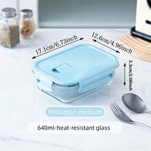 Nueva llegada de moda Caja de almuerzo de vidrio borosilicato reforzado para comer el almuerzo, organizador de refrigerador, caja de almacenamiento de refrigerador, contenedor de almacenamiento de cocina apilable, caja bento a prueba de fugas, apto para microondas y congelador para almacenamiento de cocina&organización de refrigerador - Multicolor - Ver 8