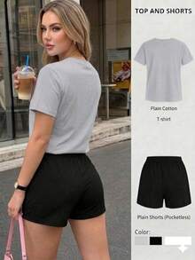 Conjunto Short y playera cuello redondo con estampado en ambas piezas - Gris Claro - Ver 2