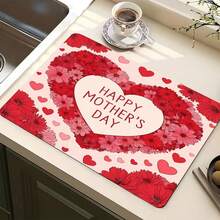 1pc Vintage Floral Blotter - Multipurpose Absorbent Pad For Mother's Day Decor, Polyester Waterproof Countertop Protector Mat For Kitchen, Dining Table, Washing Machine, Bathroom Vanity, Coffee Machine, Party Supplies To Add Happiness To Home - Red Flower Heart Frame - View 12