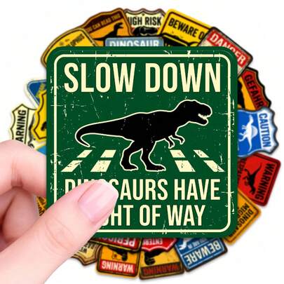 50 miếng dán cảnh báo chủ đề khủng long, nhãn dán "Chậm lại, khủng long có quyền ưu tiên", nhãn dán chống thấm nước kiểu biển báo giao thông cổ điển vui nhộn dành cho người lớn, người yêu thích khủng long, trang trí xe cộ, các dự án thủ công DIY, bộ nhãn cảnh báo retro cho đồ dùng cá nhân và phụ kiện ngoài trời.