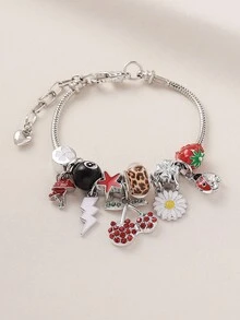 1pc Y2K Elegant Fashion Sweet Cute Rhinestone Fruit Cherry, Daisy, Lightning, Billiard Ball 8, Four-Leaf Clover, Beetle Pendant Adjustable Detachable Copper Bracelet, Suitable For Women Party, Large Gathering, Prom, Banquet, Perfect Gift For Friends And Family, All Seasons, Photography, Commuting, Daily Wear - Multicolor - View 4