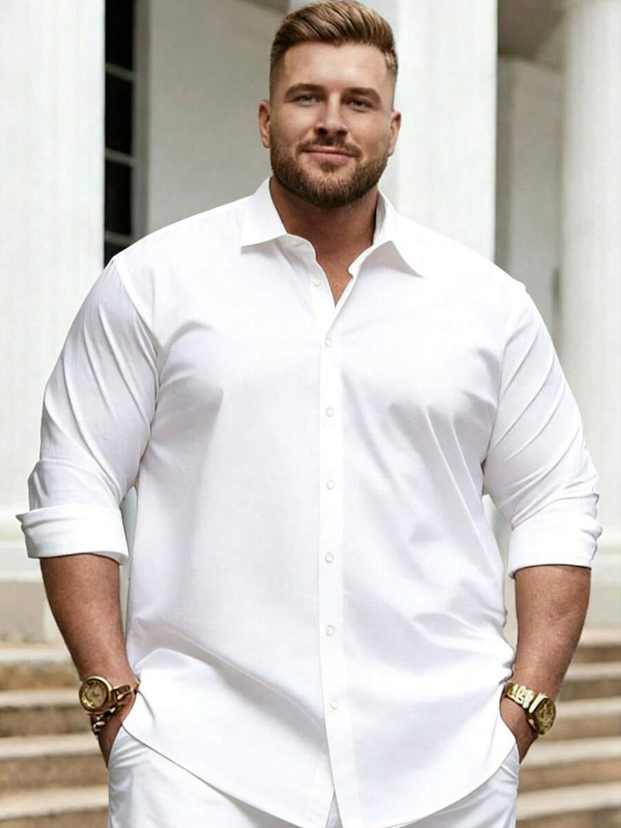 男士纯色长袖单排扣休闲衬衫，适合夏秋季穿着