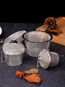 1PC Stainless Steel Tea Infuser, Round Mesh Spice Ball Filter With Chain, Reusable Loose Leaf Tea Strainer Seasoning Bouquet Ball For Herbs Spices Stew Cooking Kitchen Gadget - Multicolor - View 4