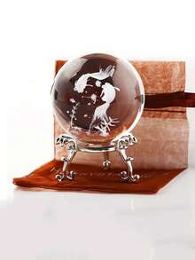 1 Peça, Bola de Cristal Gravada em 3D com Suporte, Peso de Papel de Peixe, Esferas de Vidro Decorativas, Bola de Cristal 3D com Suporte, Peso de Papel de Vidro, Decoração de Mesa para Meninas, Filhas, Decoração de Quarto, Decoração Doméstica - 1PC - Visão 3