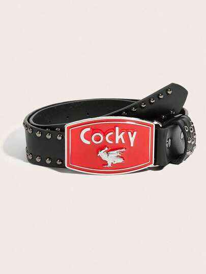 1件Y2K摇滚乐队时尚“Cocky”字母铆钉腰带，PU皮革材质，适合搭配连帽衫、复古牛仔裤，以及万圣节、夏季、秋季、冬季、圣诞节等各种场合。