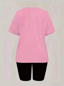 Disney Authorized Two-Piece Set, Winnie The Pooh Sleeping Cartoon Print, Women's Casual T-Shirt And Yoga Pants Suit, Suitable For Summer Travel, Home Leisure, Disney Authorized Fashion Joker Soft And Comfortable Sports Suit. - Hồng - Xem 2