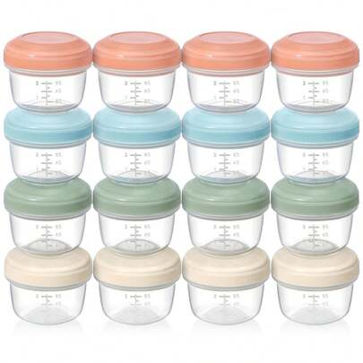 [16 Pack] 4 Oz Small Containers With Lids, Reusable Plastic Jars For Snack And Puree, Salad Dressing Container To Go,  Containers, Freezer Baby Food Containers, Dishwasher
