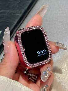 1pc Dual-Layer Sparkling Crystal Protective Case, Compatible With Apple Watch 40/41/42/44/45/46/49mm Series, Including Ultra/SE/11/10/9/8/7/6/5/4, Smart Watch Accessory, Pink - Hollow Pink - View 6