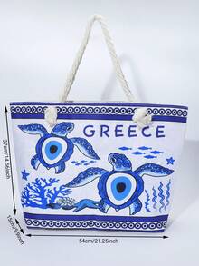 1个大容量希腊海龟印花女士沙滩手提包，绳柄夏季女士单肩包，适合度假和海边旅行， - 彩色 - 查看 5