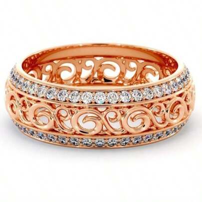 1 chiếc nhẫn kiểu Pháp cổ điển rỗng, thiết kế hoa văn zirconia, thích hợp cho nữ đeo hàng ngày.