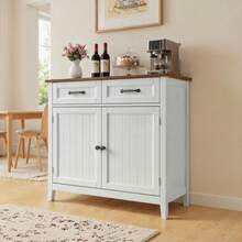 Modern Farmhouse Kitchen Sideboard With Worktop 2 Drawers Double Door Storage Cabinet For Dining Room Hallway - Brown - View 4