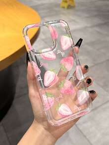 Ốp điện thoại trong suốt hình dâu tây màu hồng dễ thương, chống rơi vỡ, tương thích với Apple 17/16/14/13 Pro Max/12 Pro/11/Xr/Xs15plus 15promax và S24/S25/S24ULTRA/A22 5G A33 A54 S20/S10+/S22/A12/A50/A52/S24/A135G, v.v., chất liệu TPU bền chắc. - Nhiều màu - Xem 5