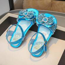 Girls' Glitter Rhinestone Bow Sandals - Open Toe Ankle Strap Princess Dress Shoes Suitable For Wedding, Birthday Party, Pageant - Blue - View 3