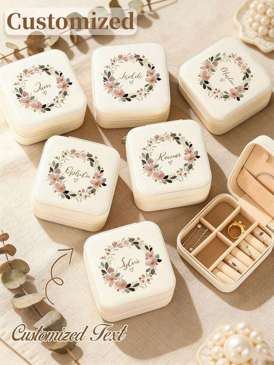 Personalized Name Jewelry Box, Custom Classic Rectangle Fabric-Lined Travel Case With Zipper Closure And Cufflink Compartment,Bridesmaid Gift Box