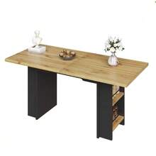 Telescopic Dining Table (120-160 X 80 Cm), Table With Shelves, Extendable Kitchen Table, Extends From 120 To 160 Cm Thanks To Internal Extensions, For Kitchen And Living Room, Wood Finish - Natural Wood Color + Black - View 7