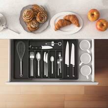 1pc Expandable Silverware Drawer Organizer Tray, Large Adjustable Plastic Cutlery Holder, Utensil Caddy, Fits Various Drawers, Neat & Orderly Cutlery Storage For Kitchen, Dining Room, Cabinet, Home - Multicolor - View 2