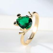 Vanel 1pc Elegant Gold Frog Shaped Ring For Women, Pear Cut Green Cubic Zirconia Animal Ring, Fashionable Statement Jewelry Suitable For Daily Wear And Parties - Golden Yellow-multicolor - View 2