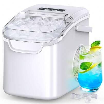 Countertop Ice Maker 9 Bullet Ice Cubes In 6 Mins, 26.5lbs/24Hrs, Ice Maker Machine With Self-Cleaning, Basket And Scoop For Home Office Kitchen Bar Party