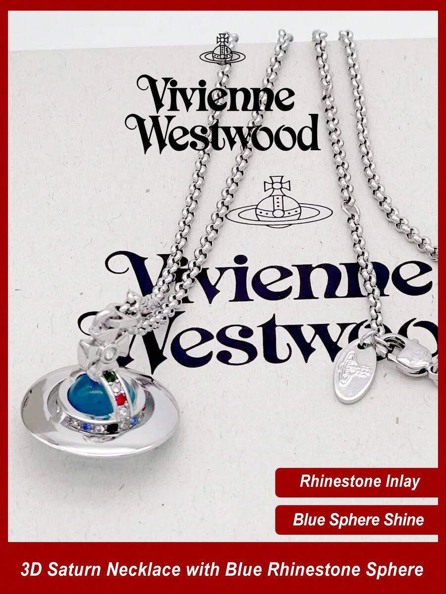 Vivienne Westwood New Tiny Orb Collection Medium Blue Ball Pilot Necklace Silver Tone, Brass - 藍色 - 查看 1