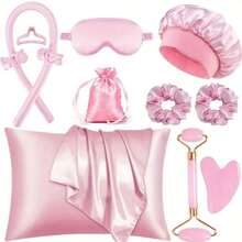 Bộ dụng cụ tạo kiểu tóc và ngủ 12 món, bao gồm máy uốn tóc, 1 vỏ gối, phù hợp với giường cỡ Queen, bộ uốn tóc không dùng nhiệt, máy uốn tóc qua đêm, 1 mặt nạ ngủ. - Nhiều màu - Xem 1