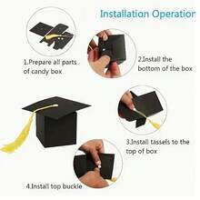 Black Graduation Cap Candy Boxes With Tassel, Mortarboard Shaped Gift Favor Boxes, Graduation Party Supplies Empty Treat Boxes For Class Of 2026 Celebration Gift Packaging - View 8