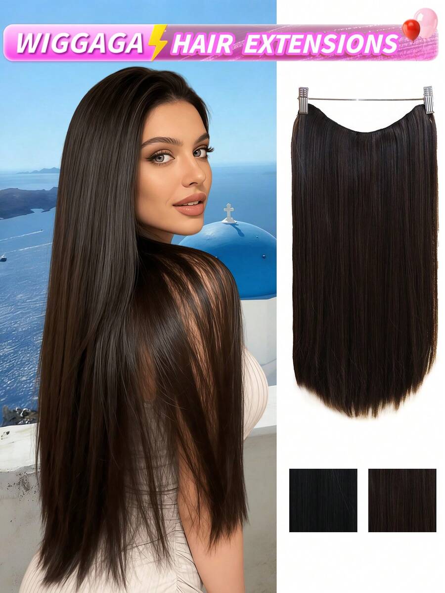 Tóc nối thẳng dài 26 inch WIGGAGA với 5 kẹp cài, thích hợp cho nữ và bé gái trong kỳ nghỉ hè và ngày Valentine. - màu nâu - Xem 1