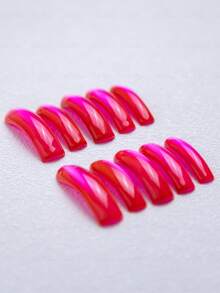 10pcs Handmade Downward Curved Acrylic Press On Nails,Red Pink Gradient Cat Eye Texture,High Gloss Mirror Wear Resistant,Reusable,Party Daily Streetwear Girlfriend Gathering Fashion Social Summer,Suitable For Women,Perfect Gift For Women - 玫紅色 - 查看 6