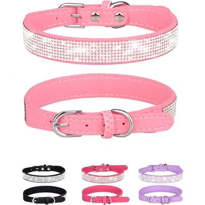 Rhinestone Dog Collar For Small Medium Large Dogs, Adjustable Leather Suede Bling Dog Collars,Diamond Bow Tie Puppy Collars