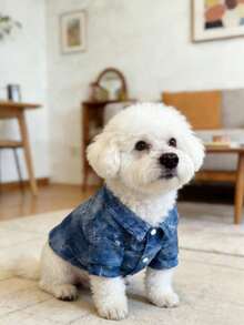 Pet Dog Clothes Denim Texture Tie-Dye Print Multicolor Striped Craft Fashion Casual Versatile Collared Elastic Shirt Lightweight Breathable Sun Protection Anti-Shedding All-Season Wear Suitable For Small And Medium-Sized Dogs Teddy Bichon - Multicolor - View 9