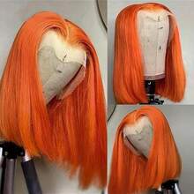 180%密度 30英寸 13x4蕾丝前假发 真人混纺直发假发 女士 12A预拔毛高清蕾丝前假发 带婴儿发 姜橙色 350 - S350 - 查看 5